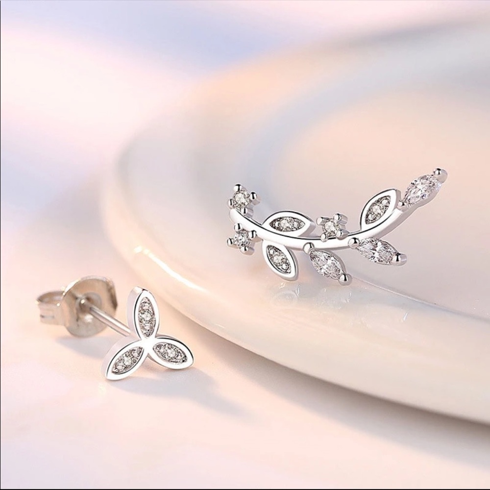 Asymmetric Sterling Silver 925 Stud Earrings - Picture 2 of 4